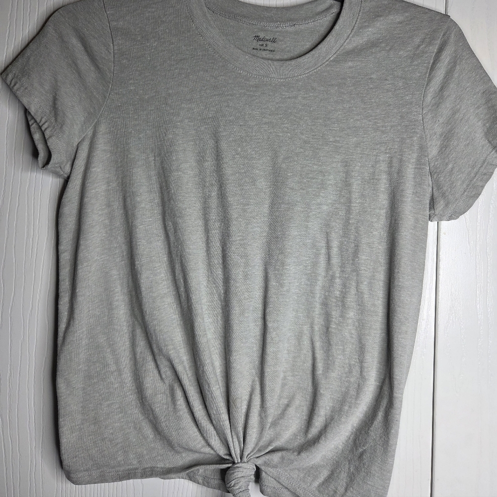 Madewell Light Gray Short Sleeve Knot-Front Tee Activewear-S